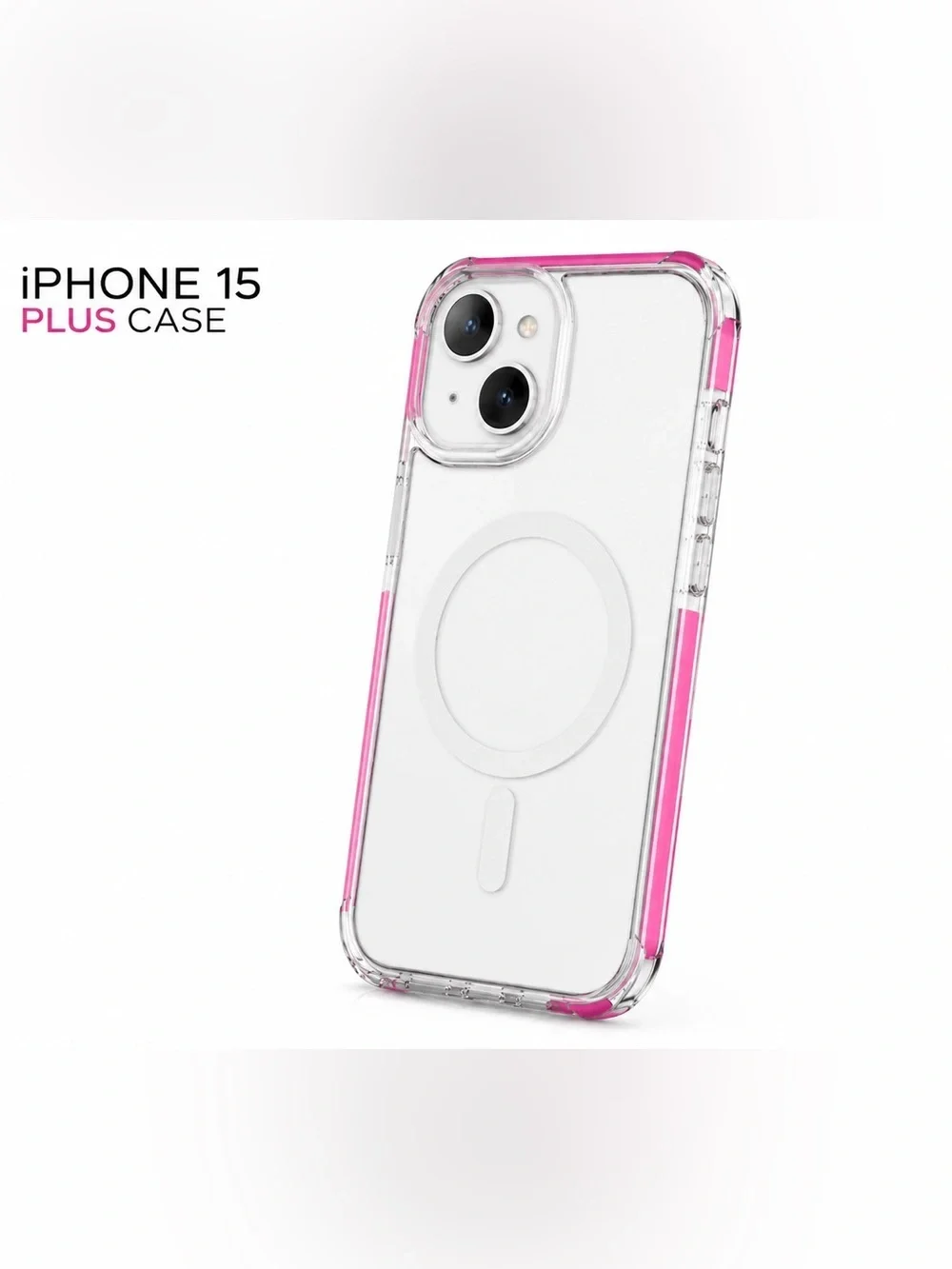 NWOT iPhone 15 Plus Clear MagSafe Case Pink Bumper Shockproof Protective Cover